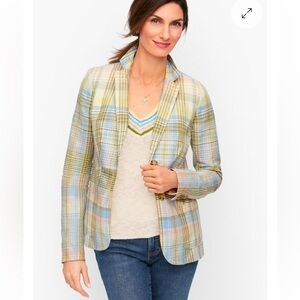 NWT Talbots Linen Blend Plaid Preppy Blazer Size 16
